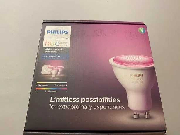 Philips Hue GU10 RGB Starter Kit 3 Becuri, bridge | Nou . SIGILAT