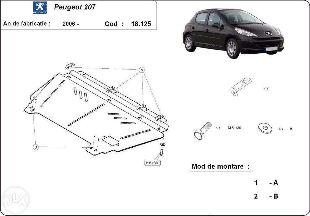 Scut metalic pentru motor Peugeot 207 2006 - 2014 - otel 2mm