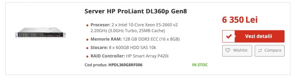 Server HP ProLiant DL360p Gen 8 2 x Intel 10-Core Xeon 2.20GHz