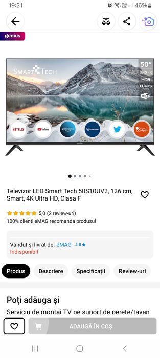 Televizor led smart 26 cm Defect