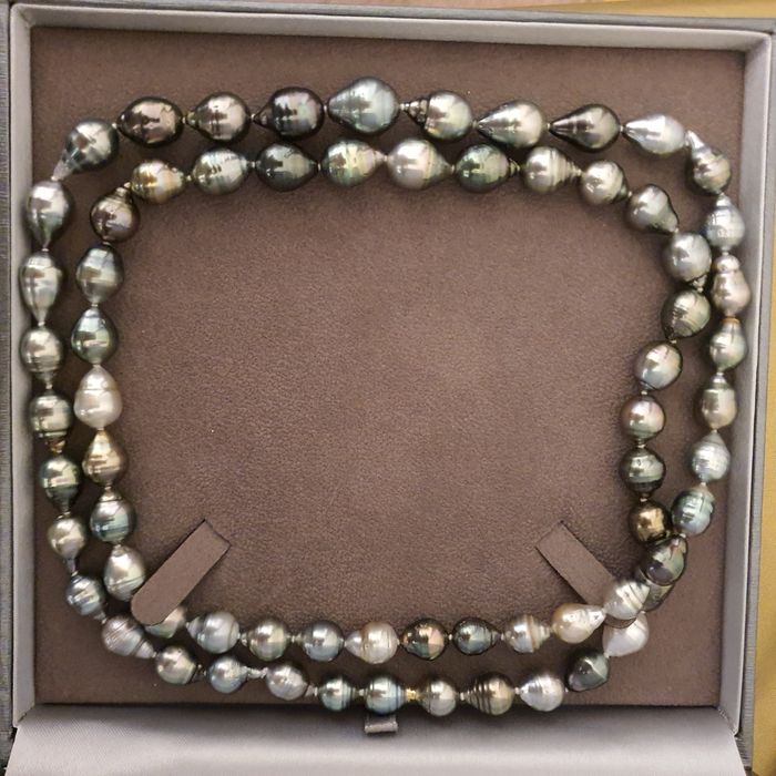 colier lung perle naturale tahitiene si aur 14k