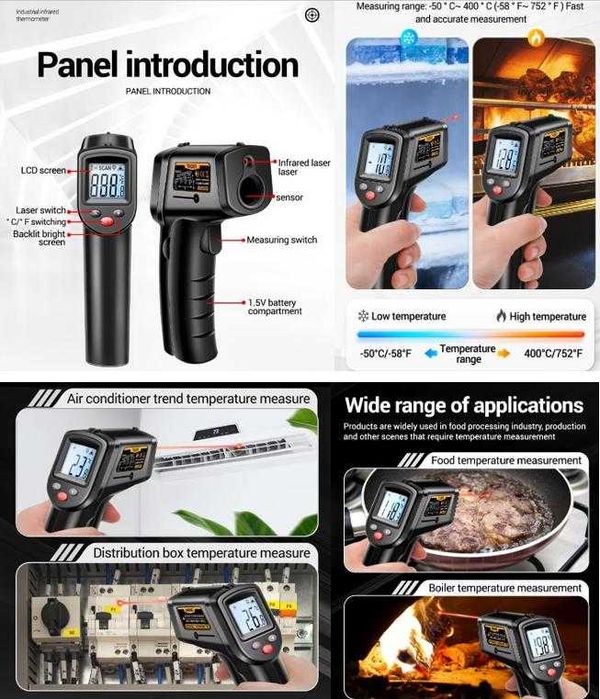 Термодетектор Пирометър Термограф Безконтактен Термометър Лазер Сензор