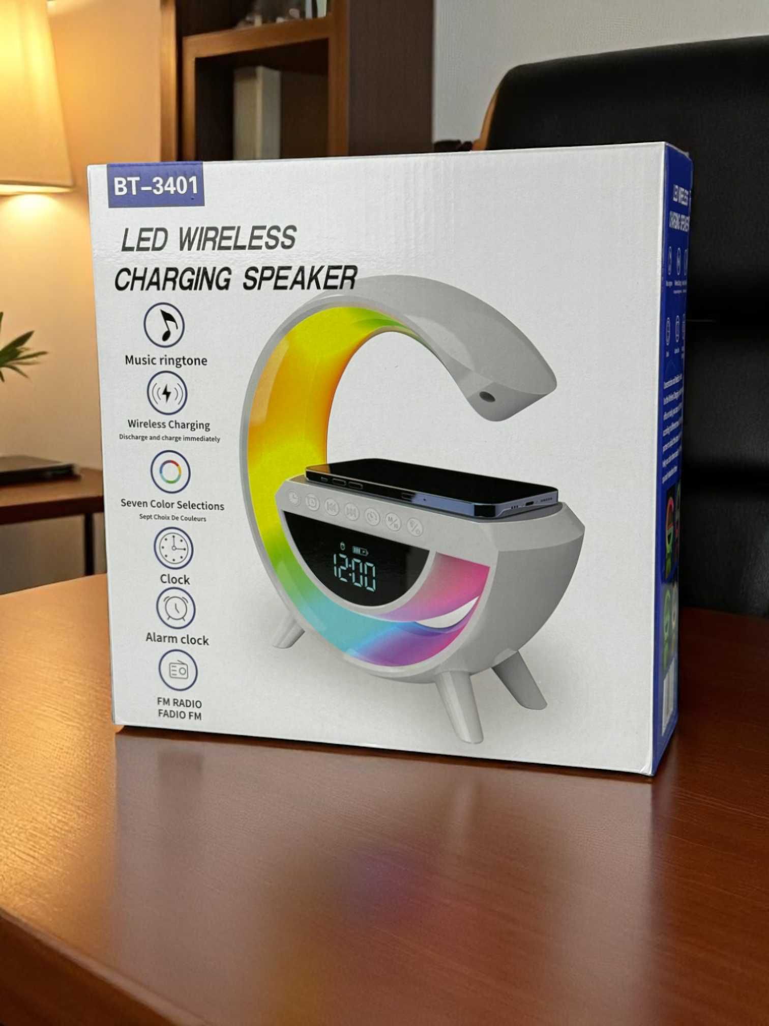 Настольная Bluetooth колонка с беспроводной зарядкой LED Wireless
