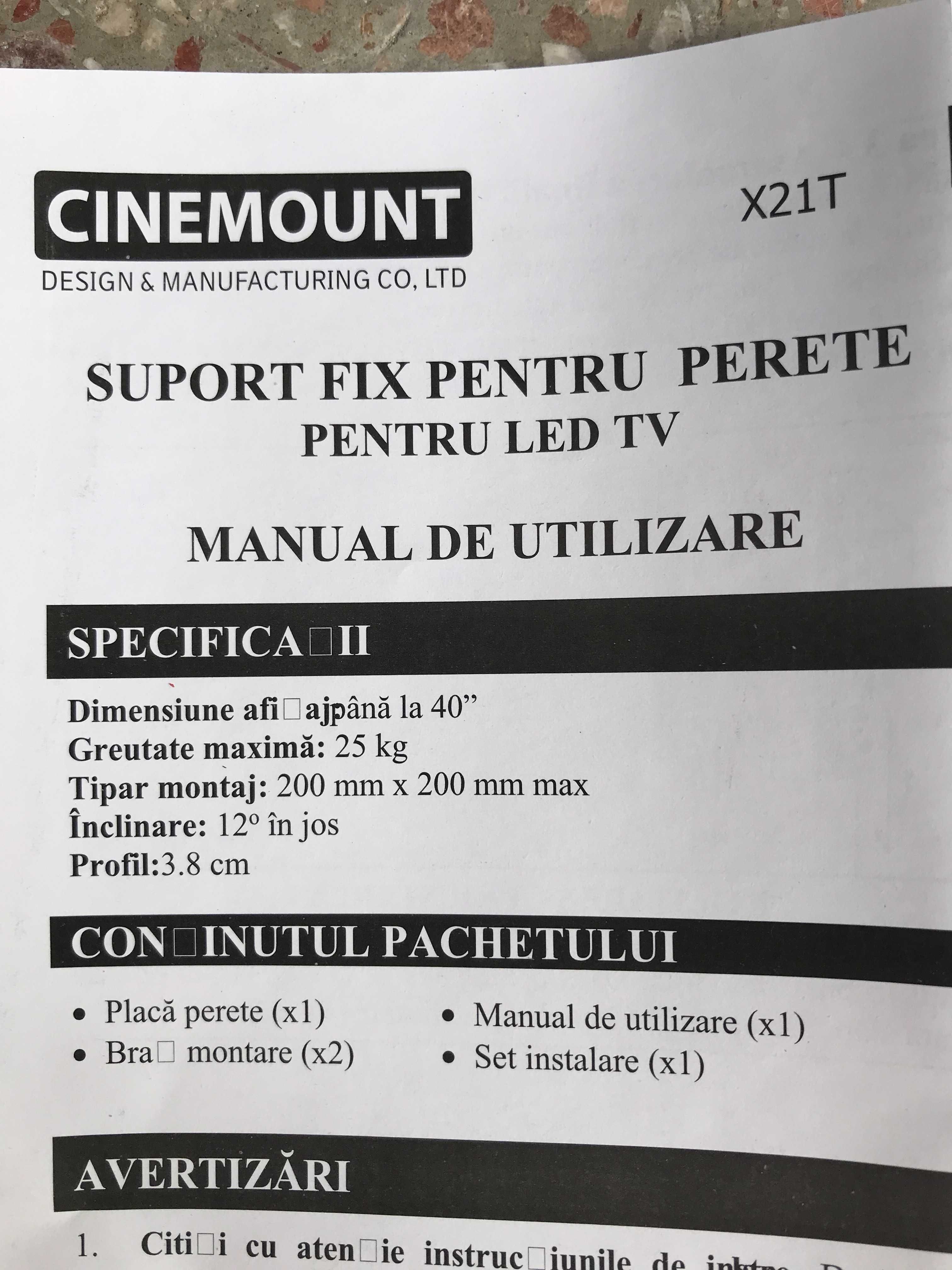 Suport TV Perete CINEMOUNT X21T, reglabil, 19" -37", 25Kg - NOU