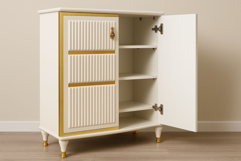 Шкаф для обуви 100×70×40 – белый с золотом, премиум дизайн