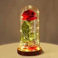 Вечна роза в стъкленица с КАРТИЧКА и осветление!Подарък за жена 8 март