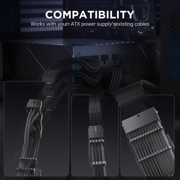 Set 4 Cabluri alimentare extensie PSU sursa PC AsiaHorse 12VHPWR,Pcie5