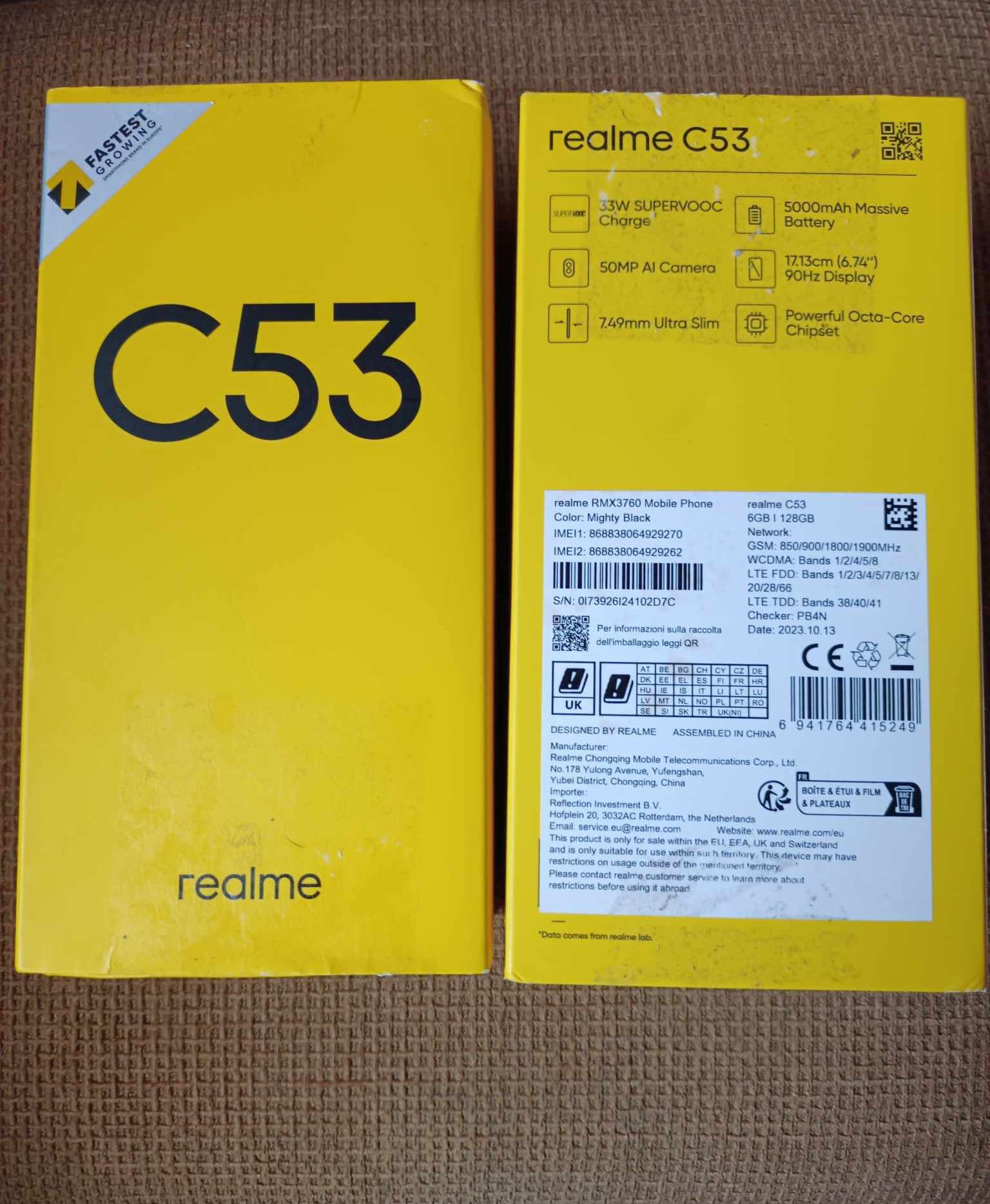 realme C53 Nou la cutie cu husa si incarcator rapid. 128GB 6+6GB Ram,