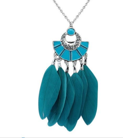 Colier vintage cu pene, NOU, 2 combinatii culori, bijuterii