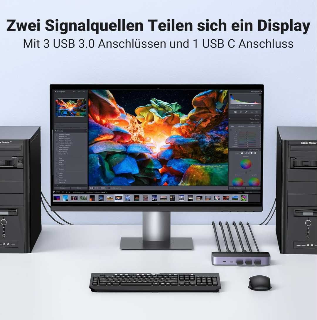 UGREEN HDMI 2.0 KVM превключвател 4K60Hz USB3.0 4 порта 3xUSB3.0+USB C