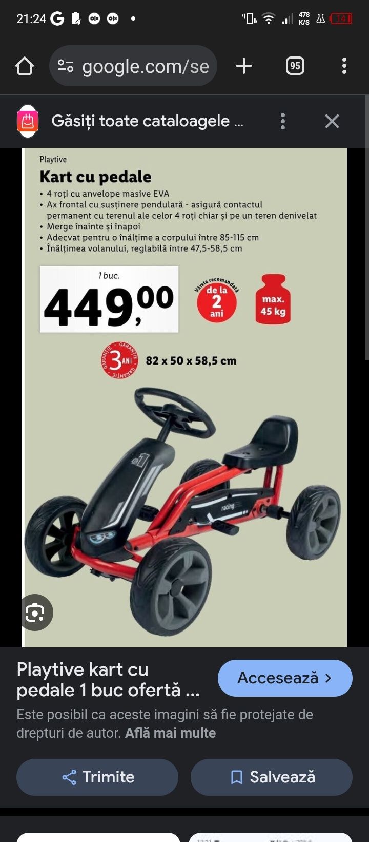 Kart cu pedale copii până la 45 kg