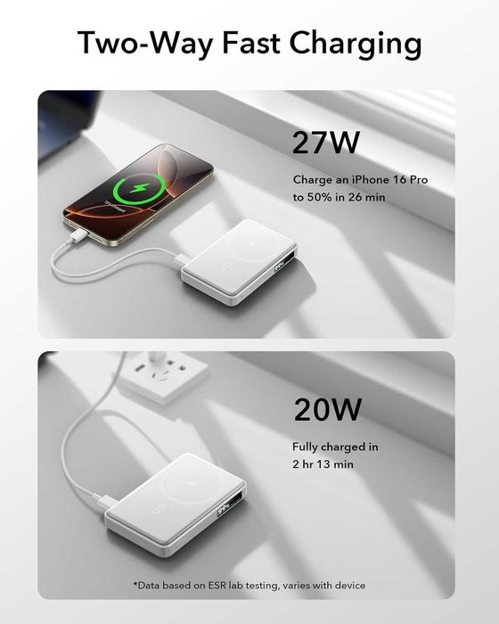 Нова 15W Qi2 MagSafe батерия ESR 10000mAh със стойка