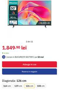Televizor QLED Smart HISENSE 50E7KQ, Ultra HD 4K, HDR, 126cm