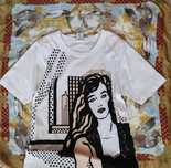 Tricou lung bumbac alb print
