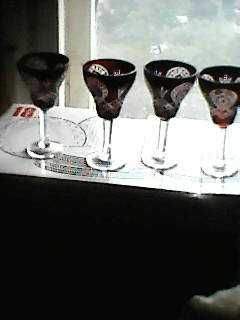 SET 4 pahare cristal rosu de vin,picior+Vaza cr.rosu,50cm