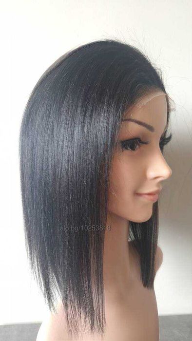 Бразилска човешка коса 30 см. черна естествена перука с дантела 4Х4