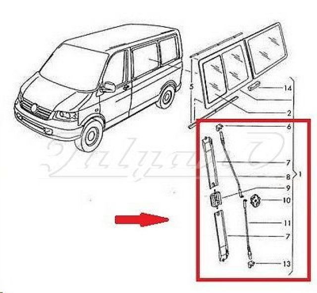 Ремонтен комплект за плъзгащо стъкло за VW TRANSPORTER T5 - MULTIVAN