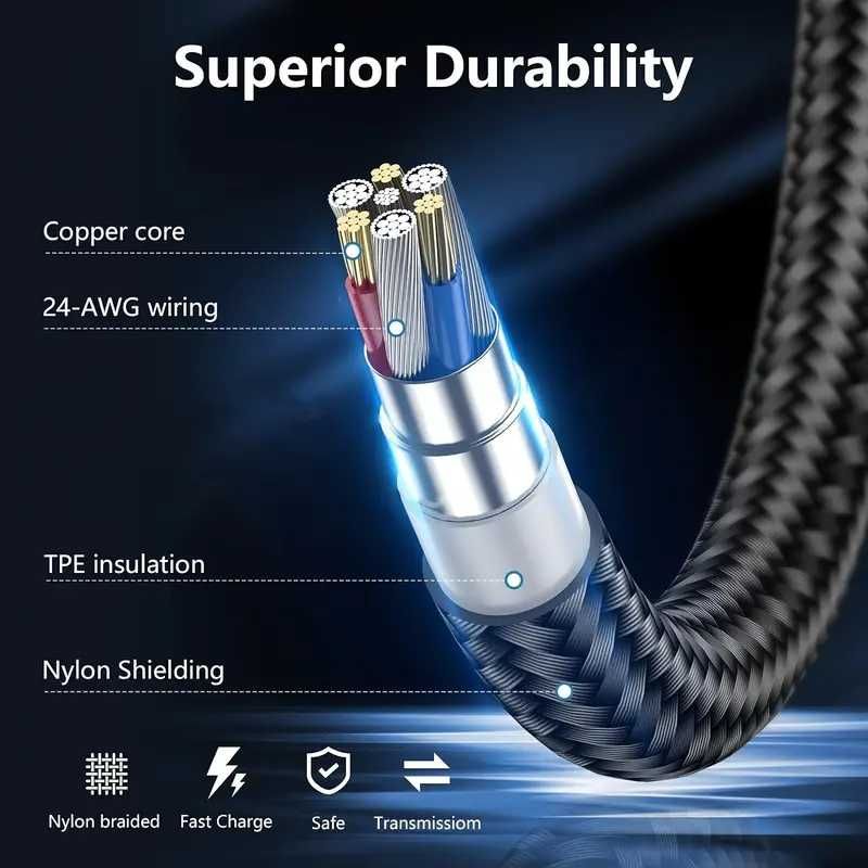 Кабели за зареждане от 60 W USB-C към USB-C Бели и Сиви (6A) Premium!!