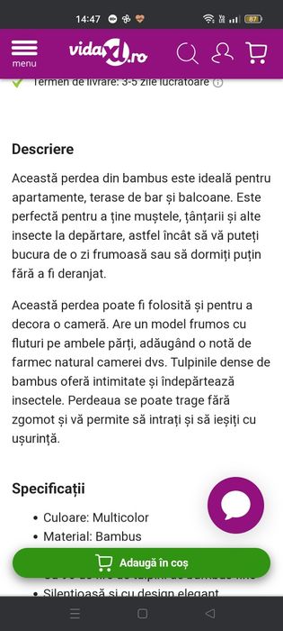 Vând perdea insecte
