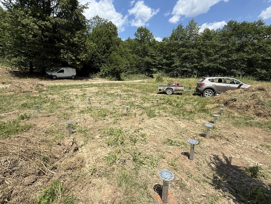 Fundație cabană(lemn,Aframe,modulară,sip,container)piloni metalici