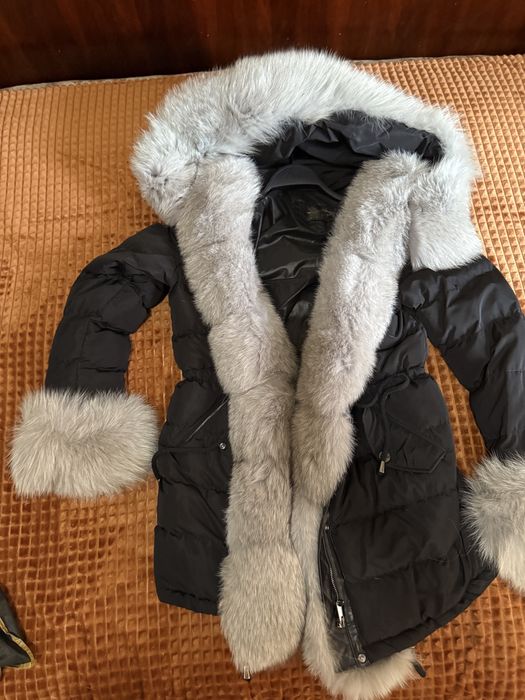 Haina de faș foarte groasa cu blana naturala de vulpe