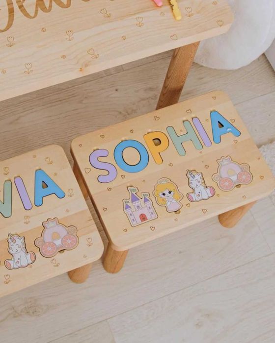 Монтесори детско столче с персонализиран пъзел – 2 в 1