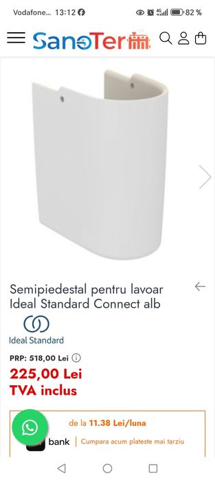 Semipiedestal pentru lavoar Ideal Standard Connect alb