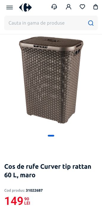Cos de rufe tip rattan, 55l, roz pudră