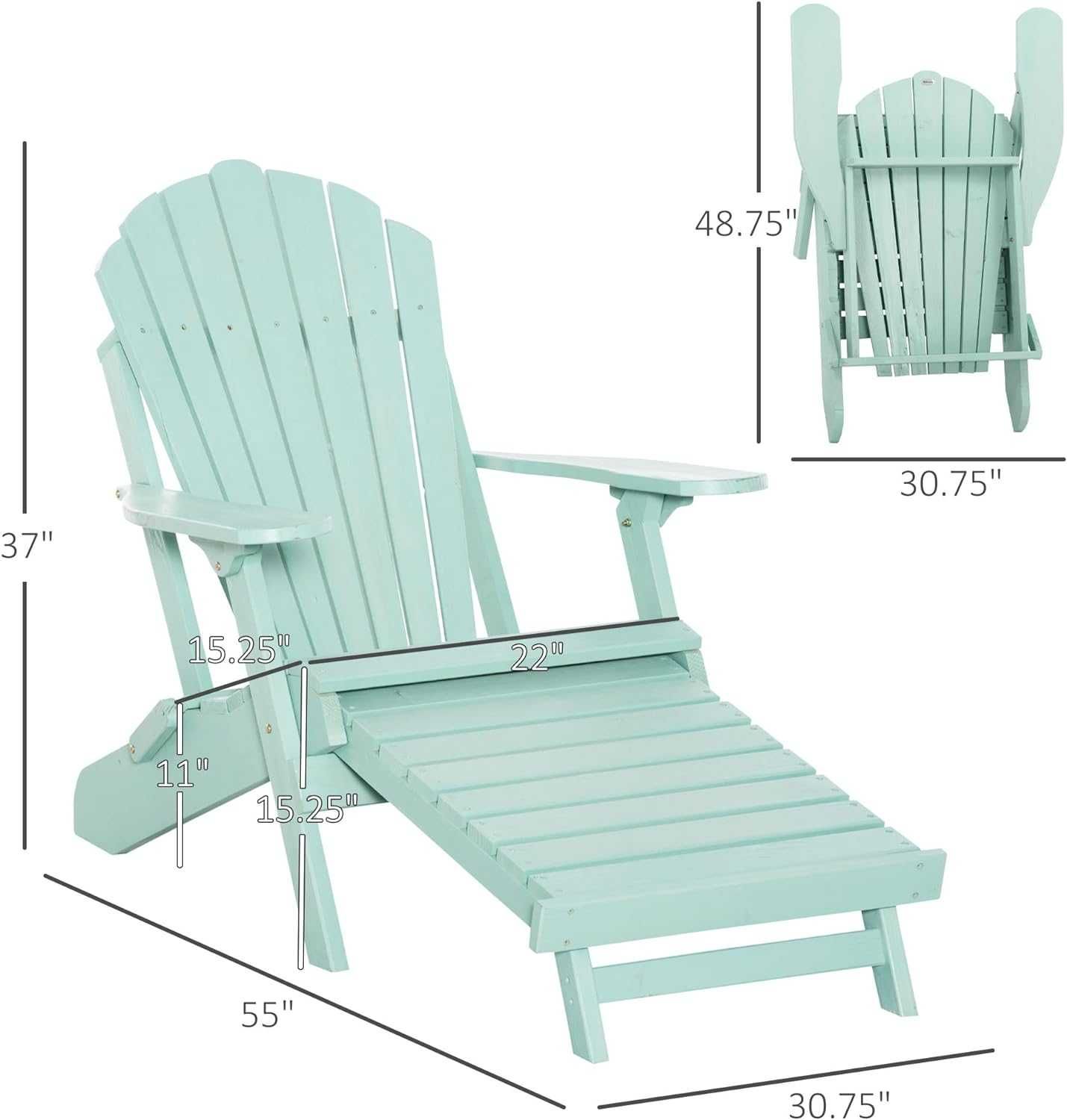 Scaun pliabil Adirondack din lemn de pin ,cu functie de sezlong ,verde