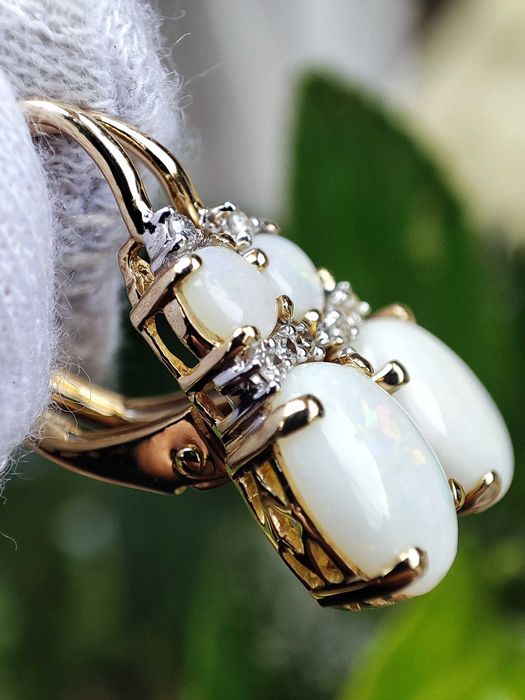 Cercei aur 14k cu Opal natural Opale Australia si Diamant Diamante