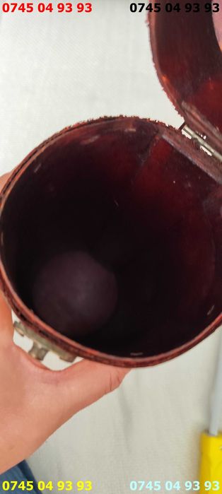 recipient lemn si imitatie piele VINTAGE inaltime 35cm diametru 10cm