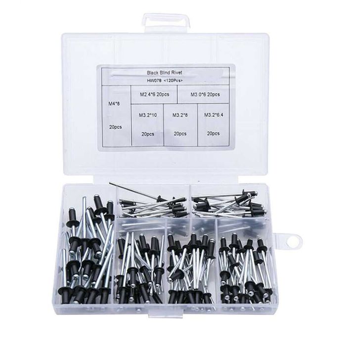 Set 120 popnituri deschise, 2.4-4.8 mm, din aluminiu.