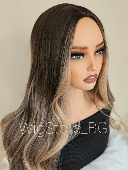 Кестенява омбре перука на вълни без бретон