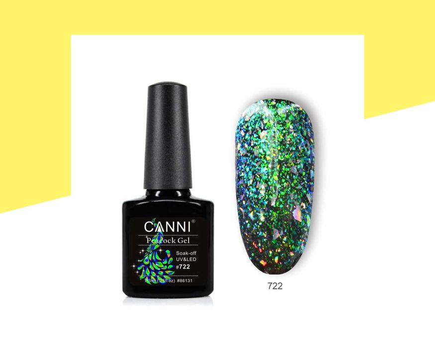 Професионален UV/LED брокатен гел лак с ефект „паунови пера“ CANNI