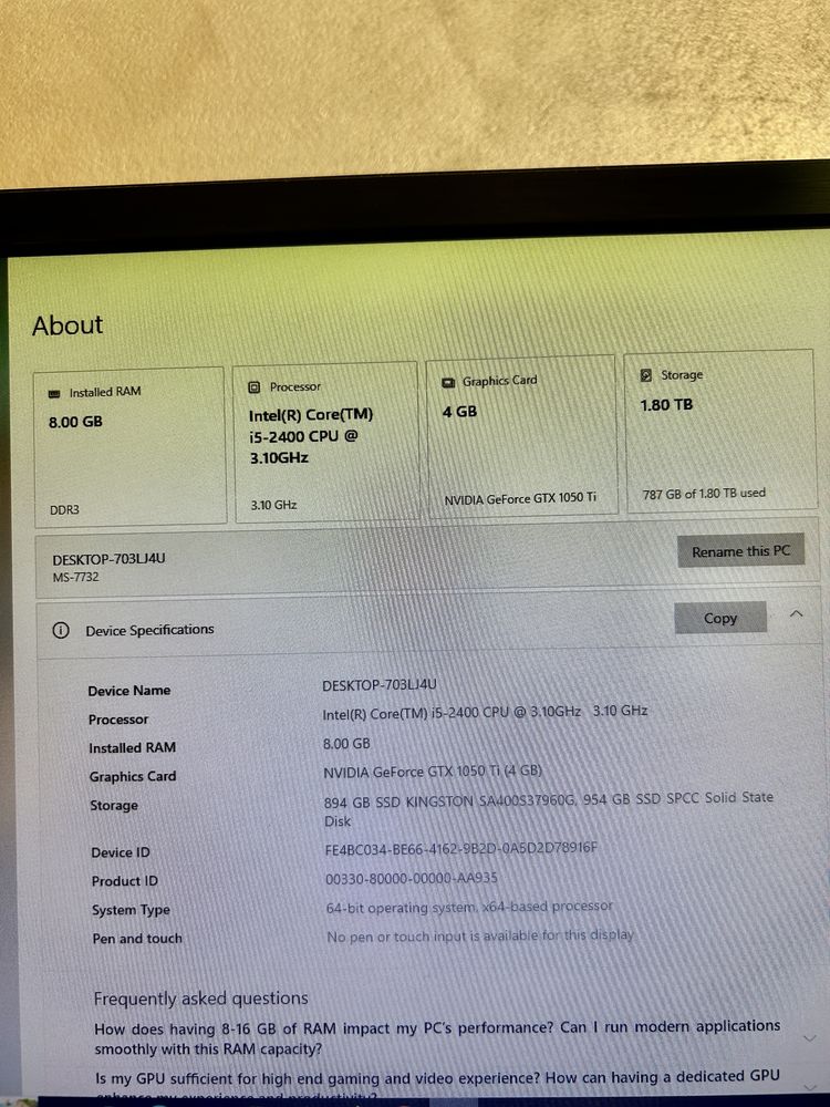 PC Gaming / Office – i5, GTX 1050 Ti, 2 x SSD mari