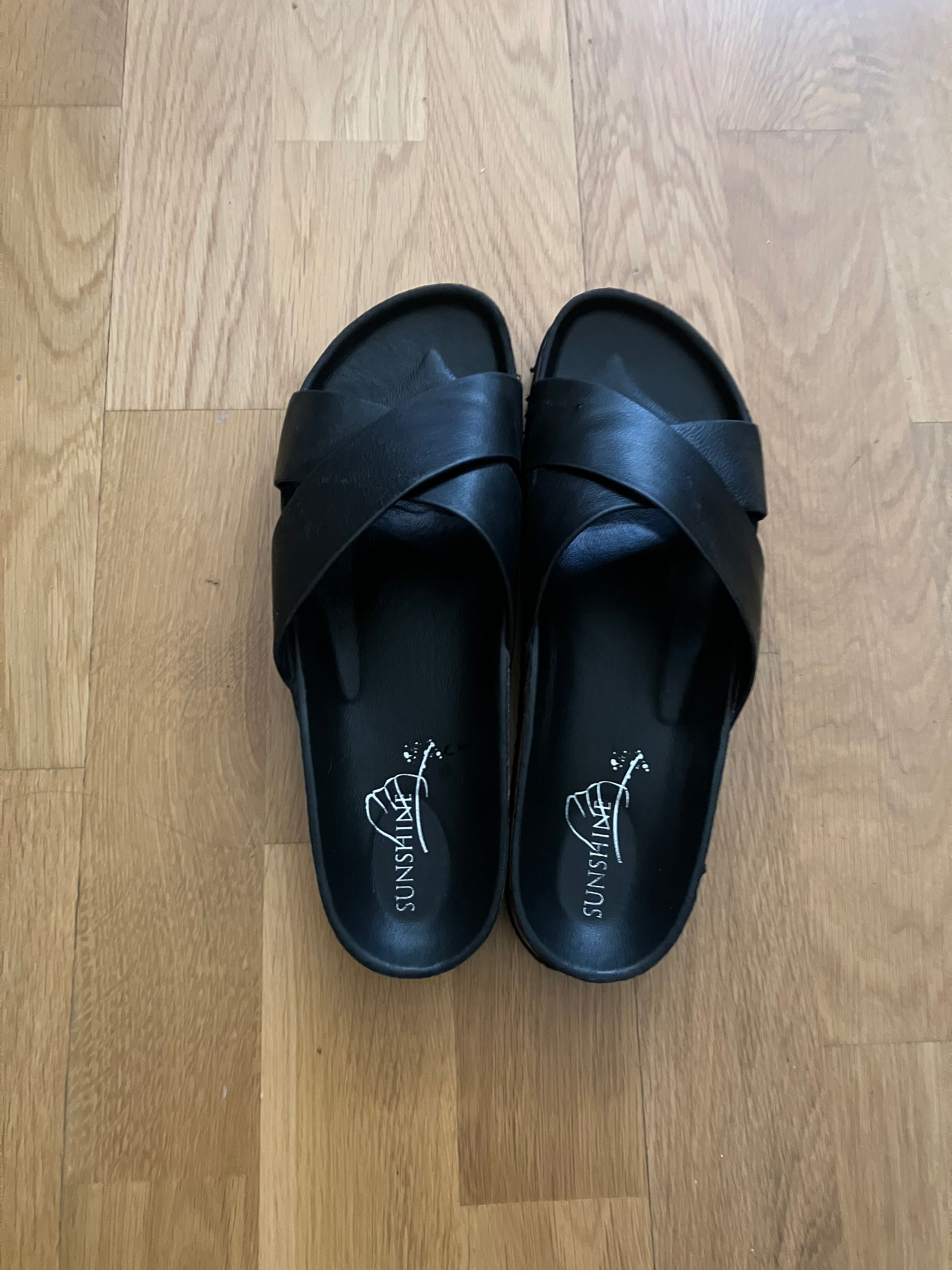 Кожени черни чехли, удобна подметка, р-р 41