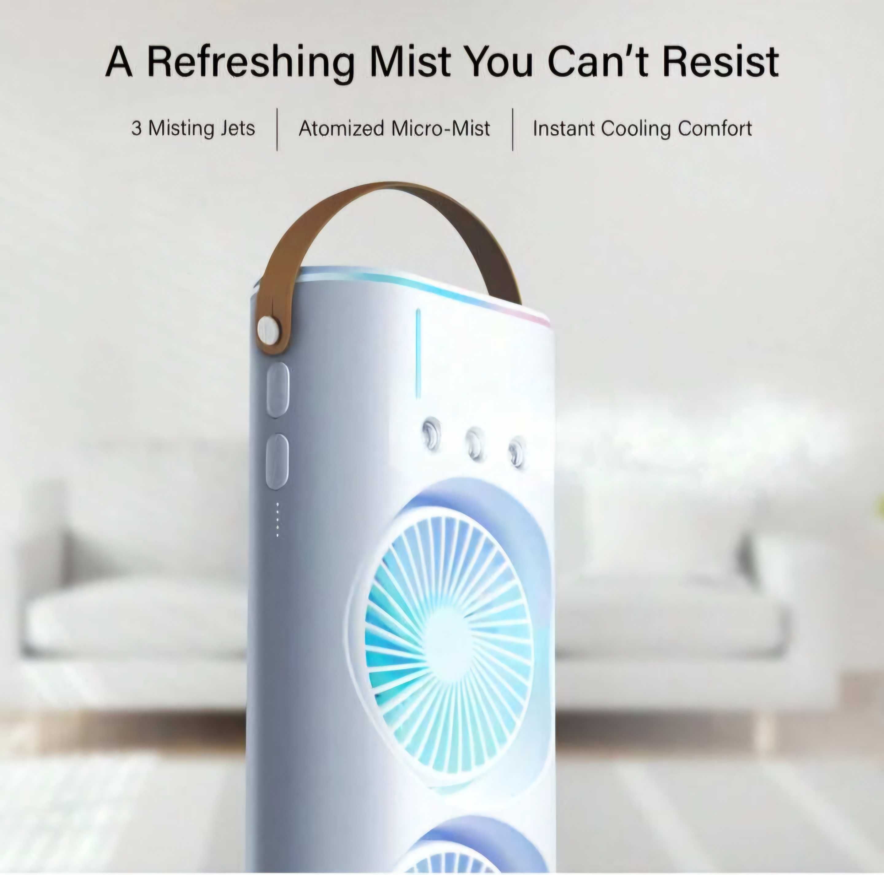 Mini Ventilator cu Vaporizare Apă și Lumină de Noapte – USB