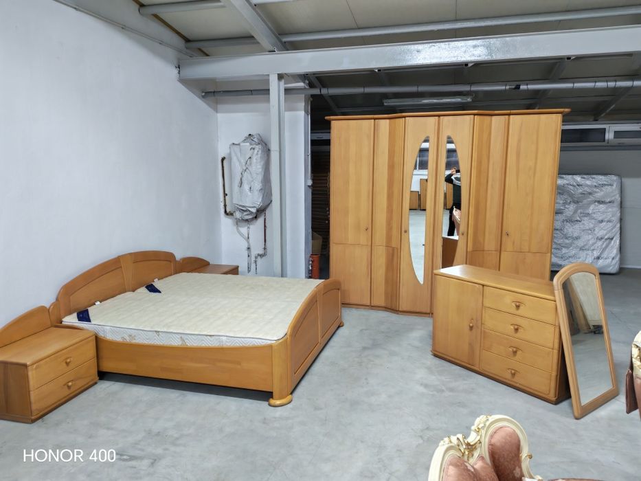 Set Dormitor Complet -Lemn Masiv -Pat Dulap Comoda Noptiere Oglinda