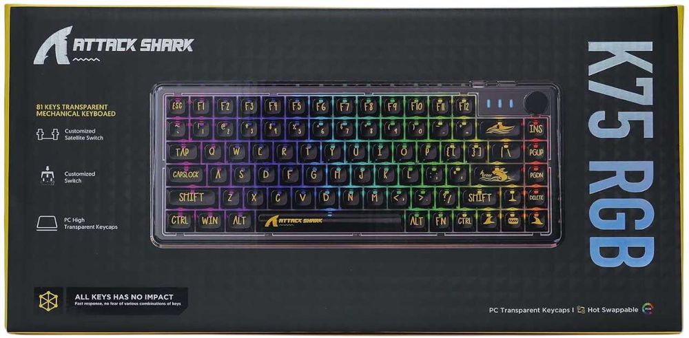Attack Shark K75 Transparent Mechanical(Bl)Механическая клавиатура 1,4