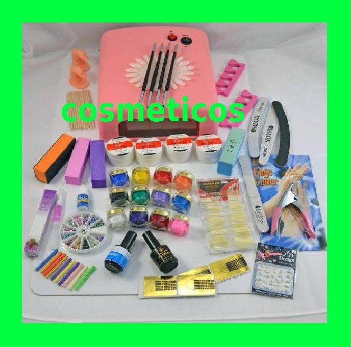 Kit set unghii false - lampa UV,pile,tipsuri - 4 gel ccn + 12 colorate