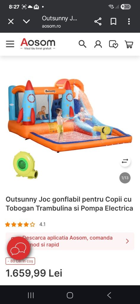 Castel gonflabil cu tobogan cu apa