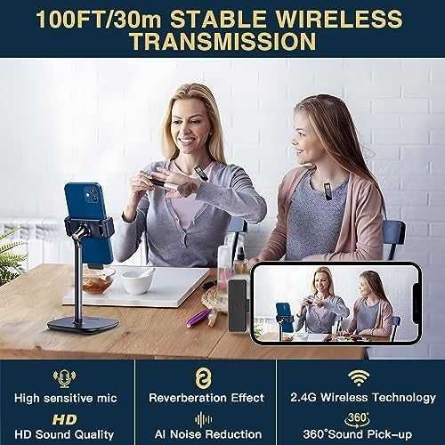 Нови 2 броя Безжични Микрофони с Кутия за Зареждане iPhone и iPad