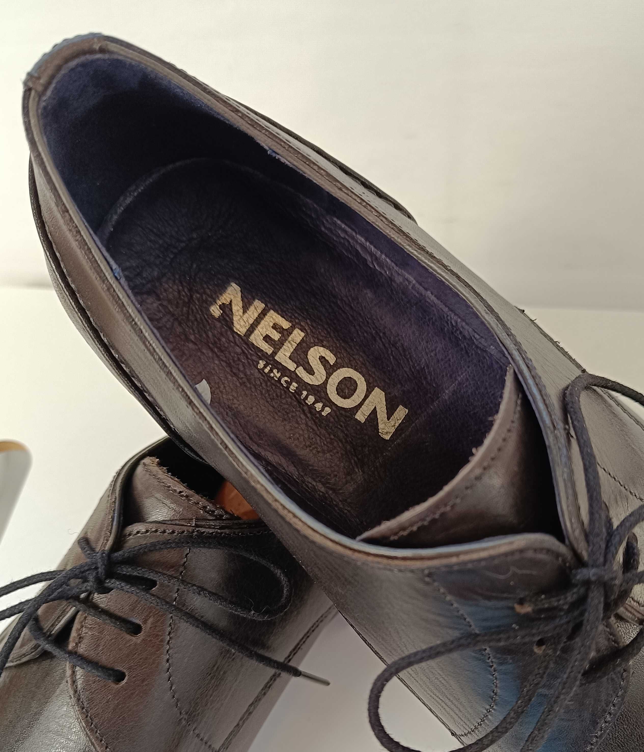 Pantofi derby 45.5 46 plain toe premium NELSON NOI piele naturala