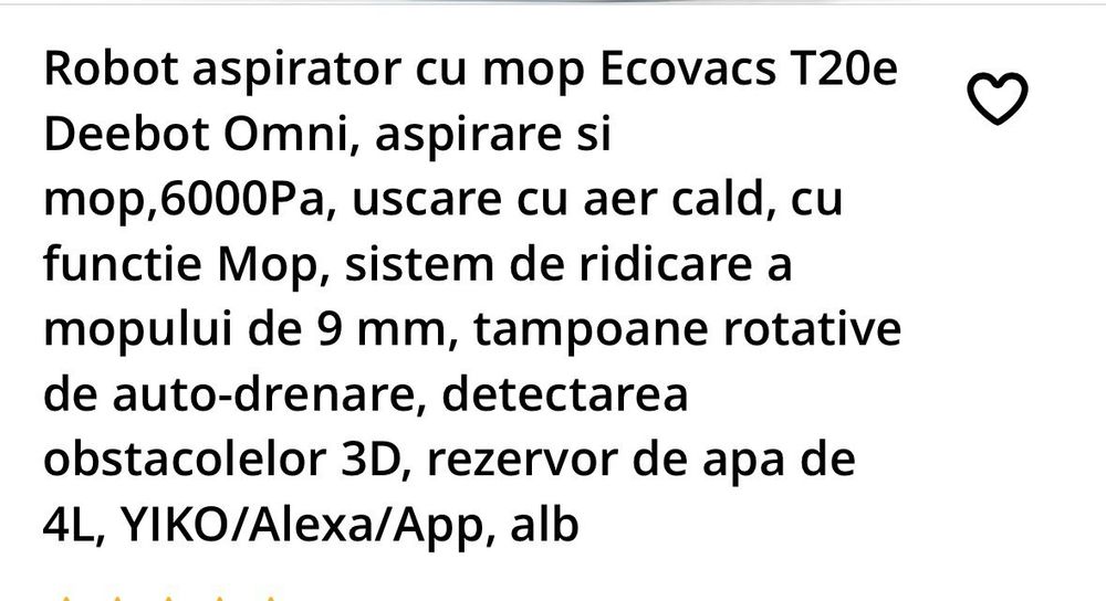 Robot aspirator cu mop Ecovacs T20e