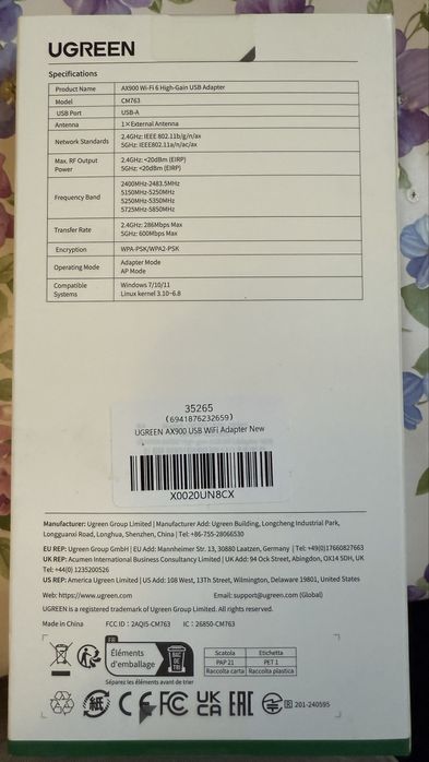 Adaptor usb wifi 6 900mbps Ugreen nou sigilat