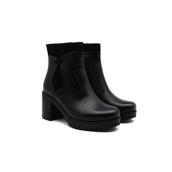 Дамски черни боти от естествена кожа с висок ток и цип