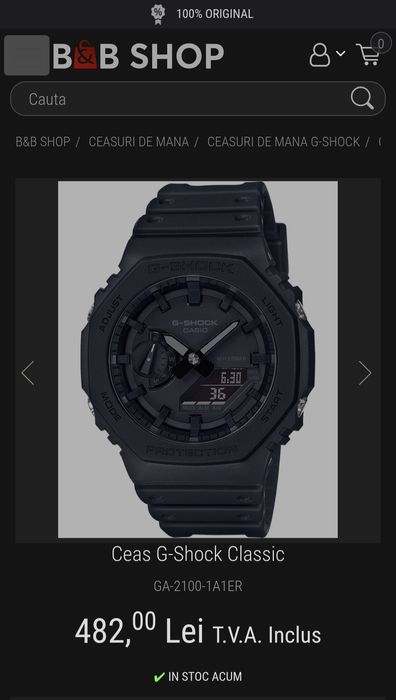 Casio G-Shock GA-2100-1A1ER; ORIGINAL, acte, sigilat.