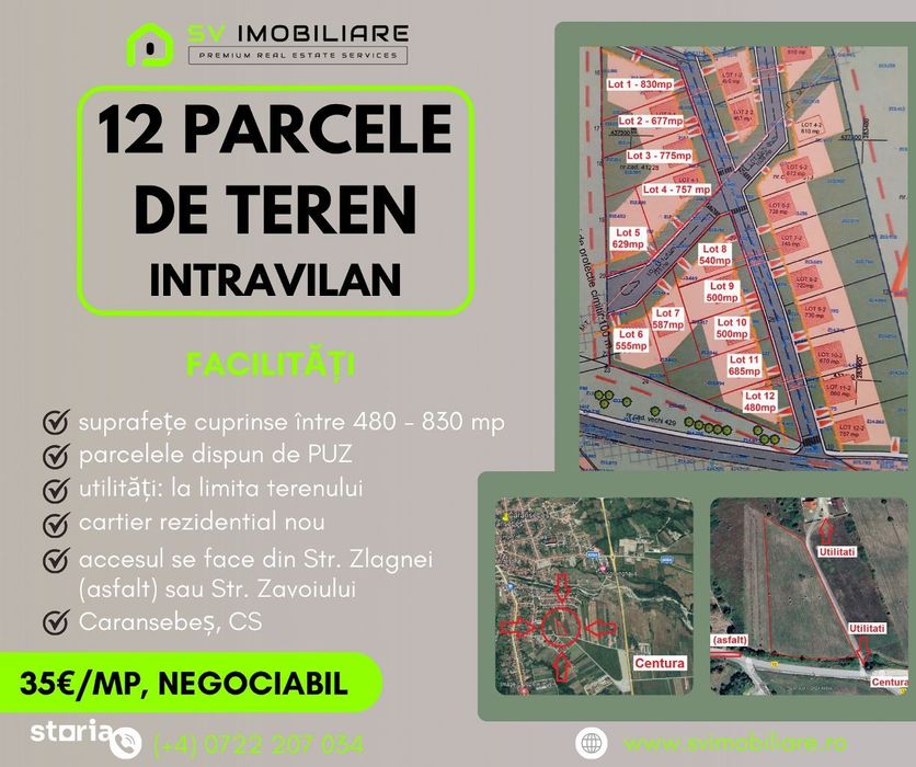 Parcele de teren 480-830mp in zona rezidentiala