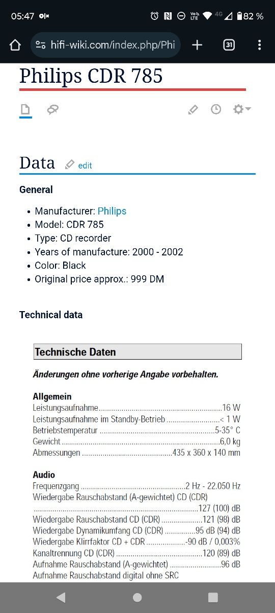 Philips recorder CDR 785 funcție dac