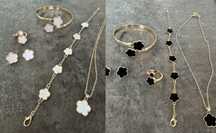 Сет от 5 бр. Дамски Бижута с Черни и Бели Детелини в Стил „Van Cleef“